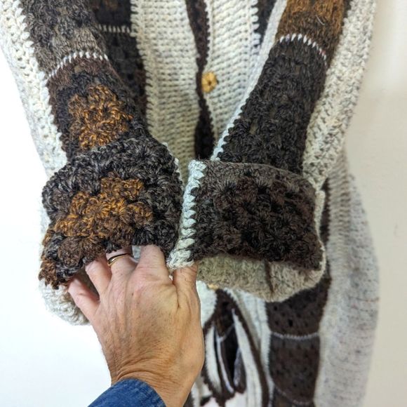 Granny Square Crochet Long Cardigan Sweater Coat Handmade - Picture 10 of 15